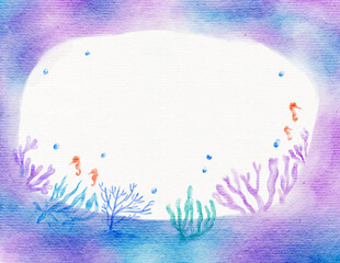 Obraz premium Aesthetic watercolor illustration of a fantasy underwater world. Great for printable templates such as postcards, notepads, invitations, and decorative frames.