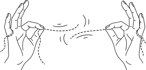 Two hands holding a dotted line string in a gesture of connection or communication isolated on transparent background