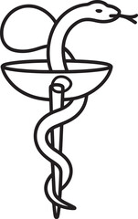 Simple Bowl of Hygieia Line Art Symbol for Health Profession