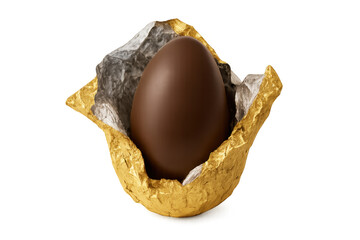 Chocolate easter egg unwrapping from gold foil