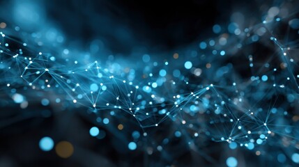 Abstract blue network glowing connection and data