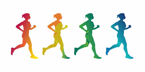 Diverse female runners in colorful silhouettes representing health fitness and active lifestyles
