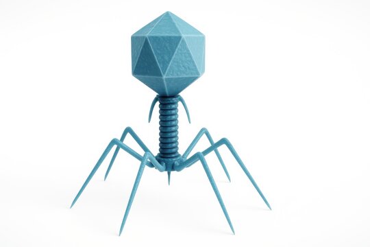 Detailed illustration of a bacteriophage virus particle with its distinct head tail and legs