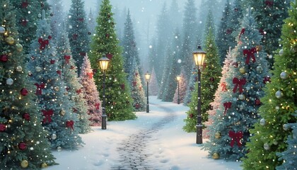 christmas trees in the snow