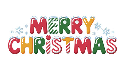 Merry Christmas Greeting : Festive Merry Christmas typography design with decorative snowflakes and snow accents, perfect for holiday greetings and seasonal celebrations.