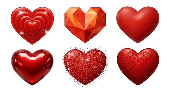 Collection of Six Red Hearts with Different Textures whisk image