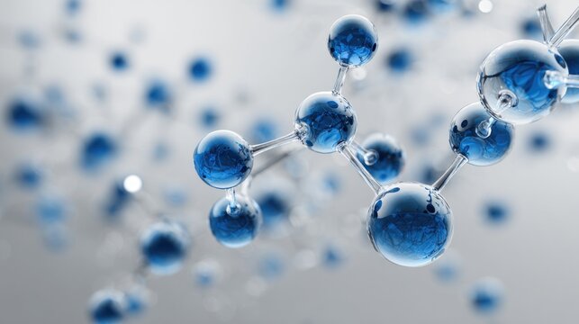 Abstract scientific molecule structure with blue spheres