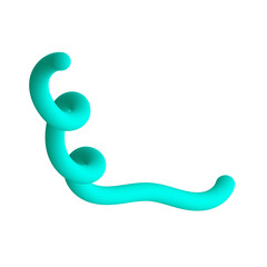 Abstract 3D shape with turquoise blue organic curves on a white background