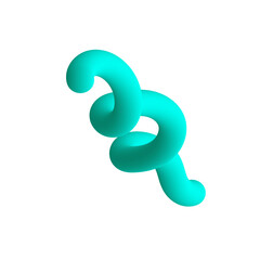 Abstract 3D turquoise spiral shape with a smooth matte finish isolated on a white background