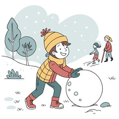 Child Building a Snowman
