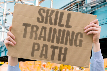 "Skill Training Path" Reskilling programs. TRAIN. SKILL. JOBS. CODE. WORK.