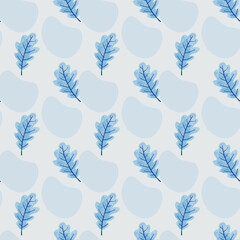 Seamless pattern of assorted leaves in a clean and modern style. Soft natural leaf shapes arranged in a repeating pattern, simple details, harmonious colors. High-quality JPG suitable for wallpaper, f