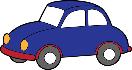Vector art of a blue toy car on a white background.