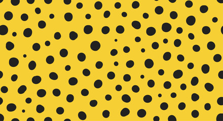 Abstract animal print pattern featuring irregular black spots on a vibrant yellow background, creating a modern and cheerful design.