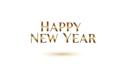 Elegant golden happy new year text on white background with subtle sparkle