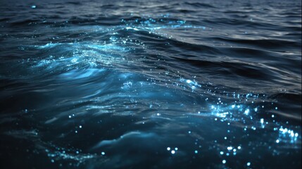 Obraz premium Sparkling ocean waves at night with bioluminescence