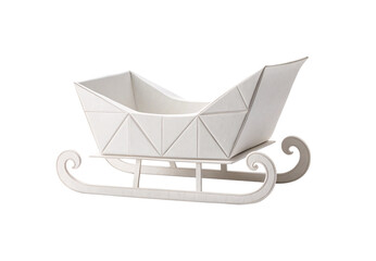 White decorative sleigh with geometric pattern and curved runners, isolated on a transparent background