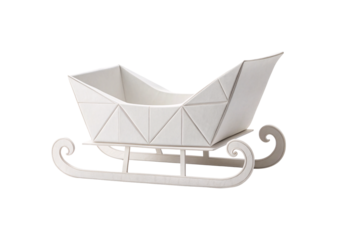White decorative sleigh with geometric pattern and curved runners, isolated on a transparent background