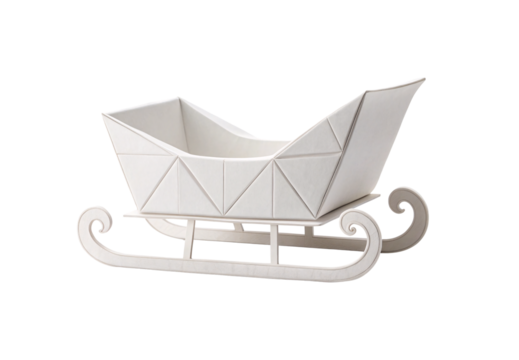 White decorative sleigh with geometric pattern and curved runners, isolated on a transparent background