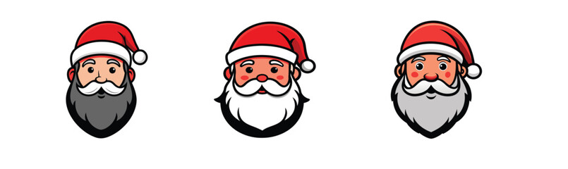 Set santa claus heads in flat style isolated Cartoon