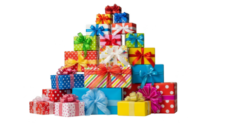 A vibrant mountain of wrapped presents