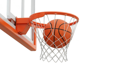 Basketball captured in net poised