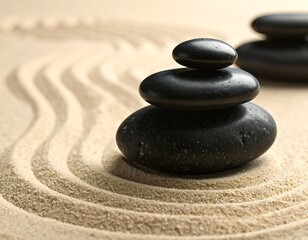 Zen garden with stacked stones