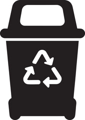 Obraz premium A simple black icon depicting a trash can with a lid and the universal recycling symbol prominently displayed on its front.