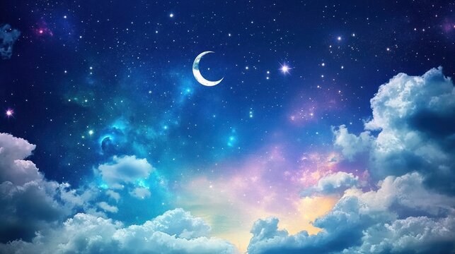 Night sky filled with clouds and stars - Powered by Adobe