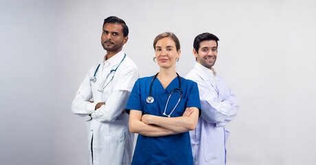 arms crossed, Portrait of Professional Healthcare staff Team. Male and female Doctor and nurses medicals staff. Professionalism successful teamwork and Unity