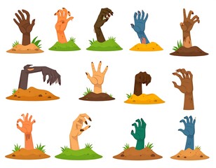 Zombie hands emerging from graves