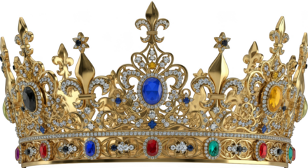 Ornate jeweled golden crown closeup display