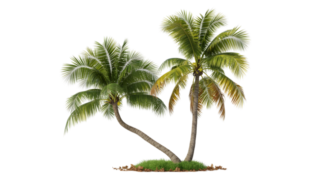 Two palm trees isolated on transparent background, standing tall together - Powered by Adobe