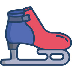Red and Blue Ice Skate with Silver Blade on Transparent Background for Winter Sports and Recreation