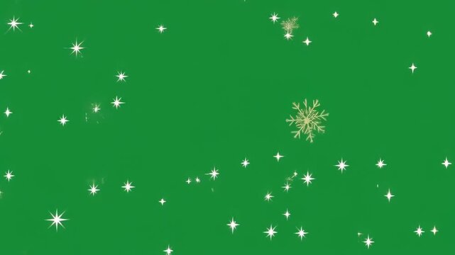 Green background with sparkling stars and a large snowflake
