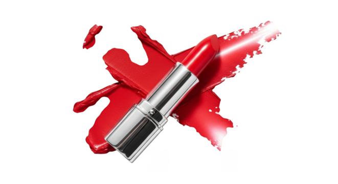 Scarlet lipstick entwined with vibrant rouge smear