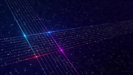 Abstract digital data wave glowing particles lines Digital HUD futuristic element cyber background. Technology hologram particles lines, surface grid. HUD user interface, sci-fi, future technology, - Powered by Adobe