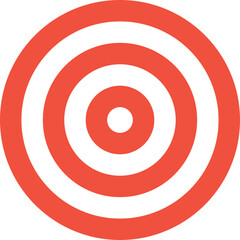 Red And White Circular Target Graphic With Concentric Rings And Four Outer Marks Isolated On White...