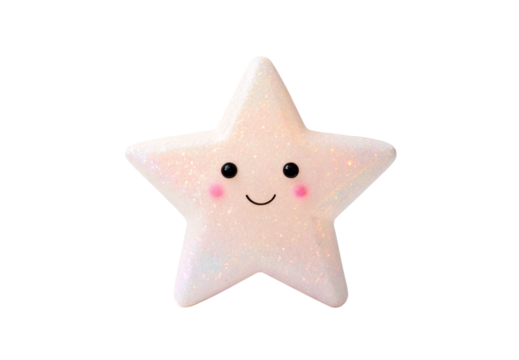 Cute smiling star pillow with rosy cheeks and glitter, isolated on a transparent background - Powered by Adobe