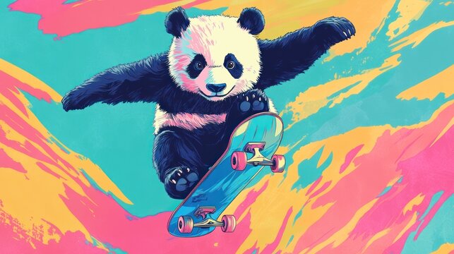 Panda Skateboarder - Powered by Adobe