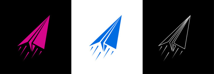 Origami paper plane goal vector design. Flying airplane toy icon set. Travel, transport concept illustration to use for business strategy, summer holiday, business travel design projects. 