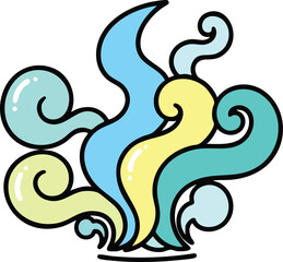 Obraz premium Abstract Swirling Shapes in Blue Yellow and Teal With Glossy Highlights and Black Outline