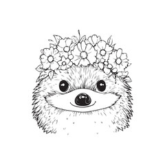 Cute Sloth with Flower Crown | Kawaii Floral Animal Line Art