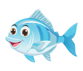 Cute cartoon blue fish illustration with visible stripes, a sweet smile, and a playful expression, ready for a fun aquatic adventure vector