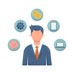 Illustration of Businessman Managing Money and Technology 