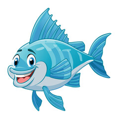 Energetic Animal blue snapper fish with a big smile, showing off its beautiful tail and fins illustration vector