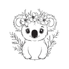 Cute Baby Koala with Flower Crown Coloring Page