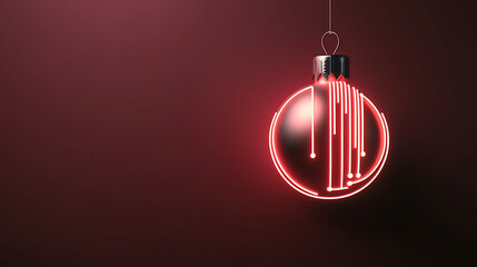 Tech-themed Christmas Ornament: A red bauble with glowing circuit patterns, suspended against a dark red background, blending festive cheer with technology in a modern twist.