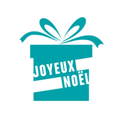 cadeau stylisé, ruban et texte " joyeux noël" sur fond blanc