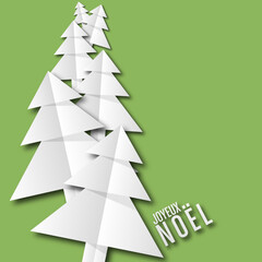 merry Christmas text, christmas tree pines paper on green background